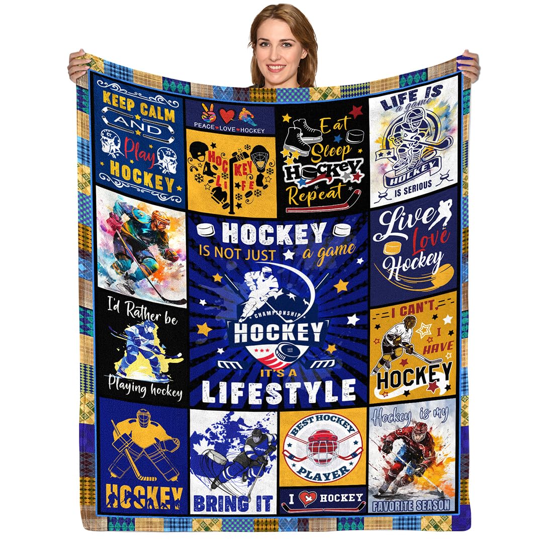 Jopjoliw Ice Hockey Gifts, Hockey Player Blanket, Hockey Blanket For Boys, Hockey Gifts For Men Boys, Winter Gifts For Hockey Lo